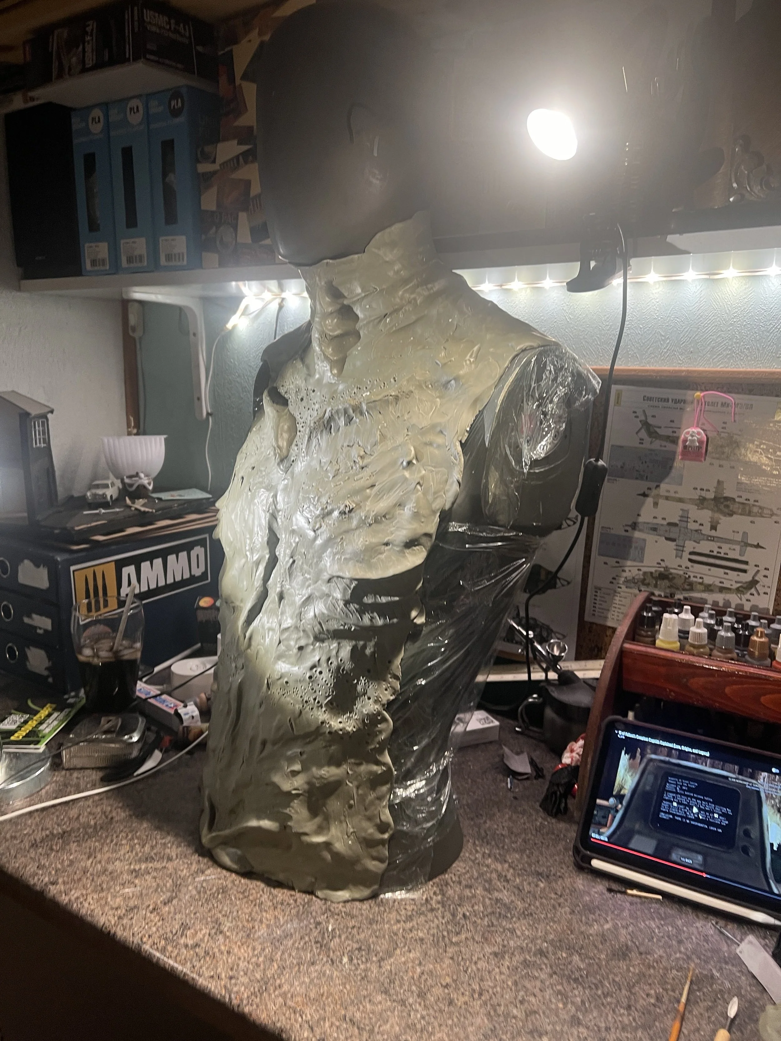 Sculpting work on a latex chest prosthetic from Whitehaven (2024)