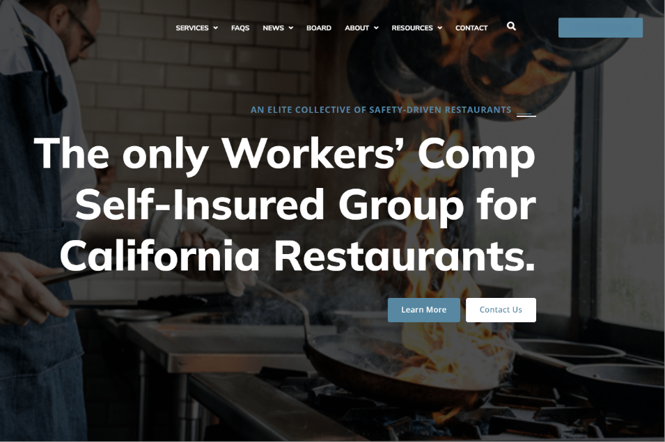 Homepage strategy example for a restaurant workers’ compensation group