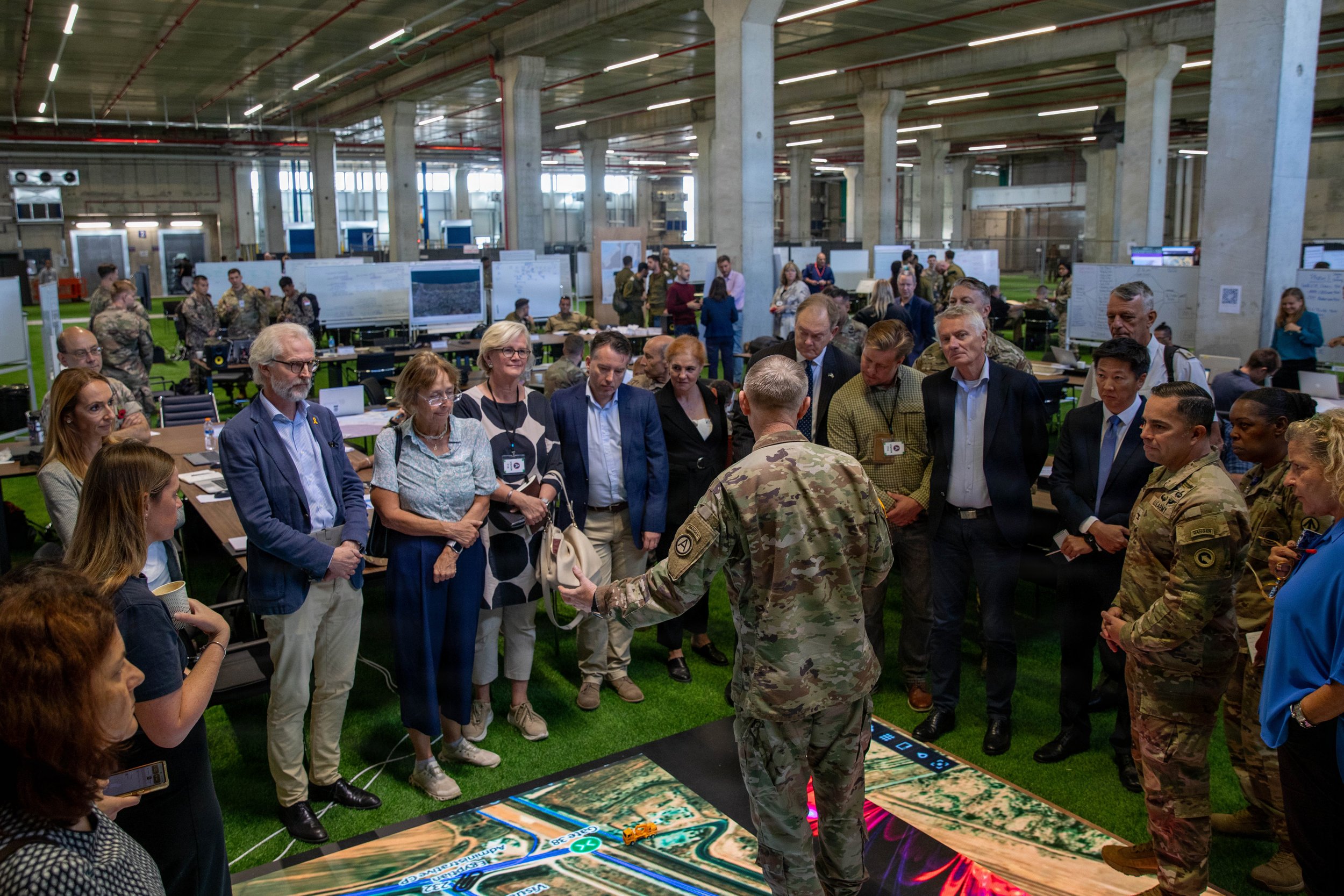 U.S. service members, representatives from international organizations, and partner nations meet inside the Civil-Military Coordination Center (CMCC) on Oct. 29, 2025, in Israel. (U.S. Army photo by Kathryn Skonning)