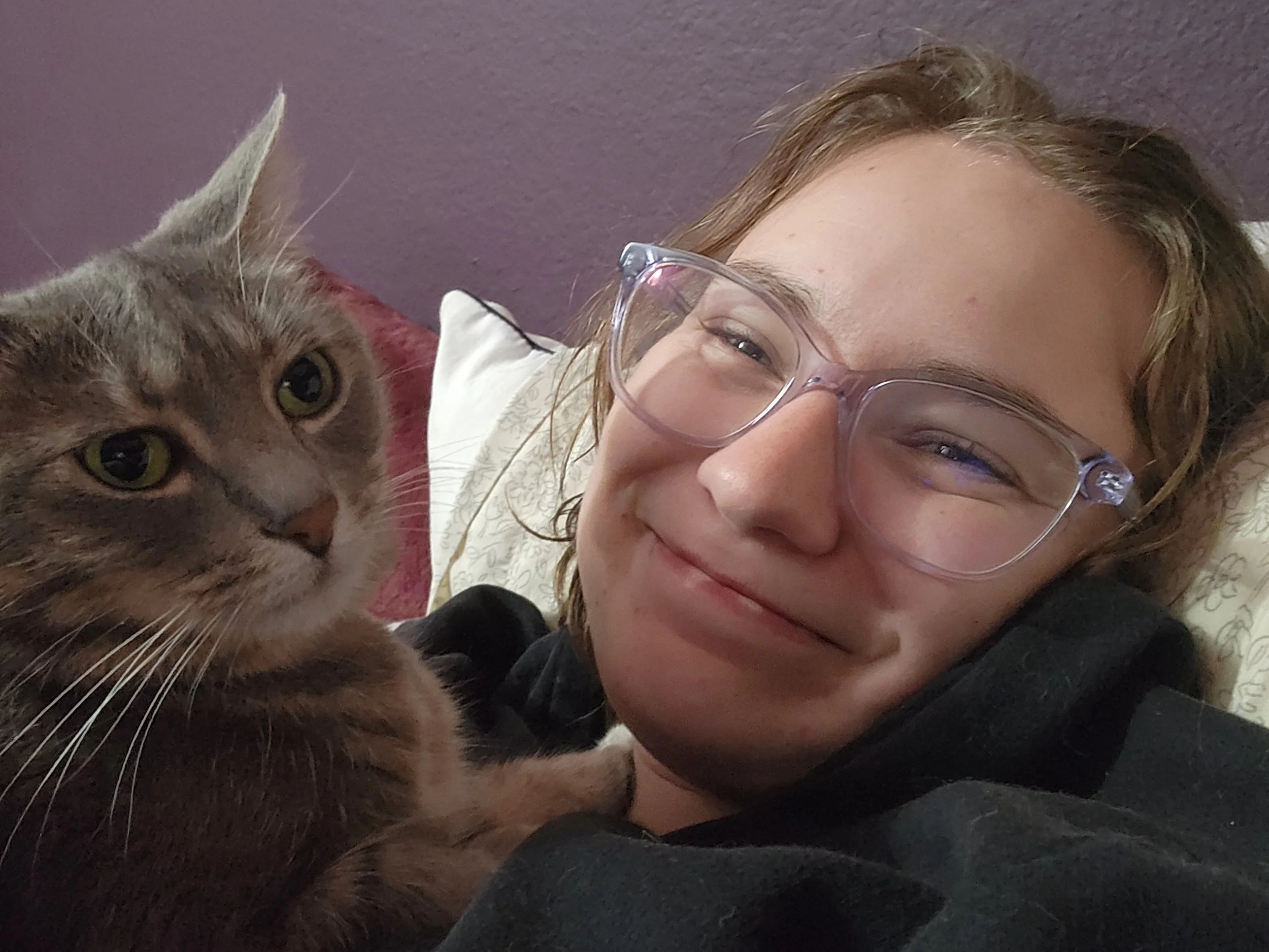 Image of Kathryn and her cat, Luna, taken by Kathryn.