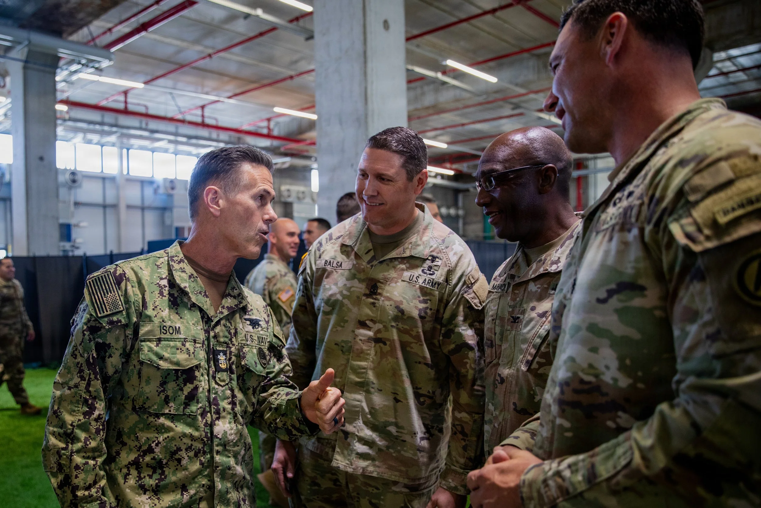 The Senior Enlisted Advisor to Chairman of the Joint Chiefs of Staff, David Isom, speaks to Soldiers inside of the Civil-Military Coordination Center on Oct. 31, 2025, in Israel. (U.S. Army photo by Spc. Kathryn Skonning)