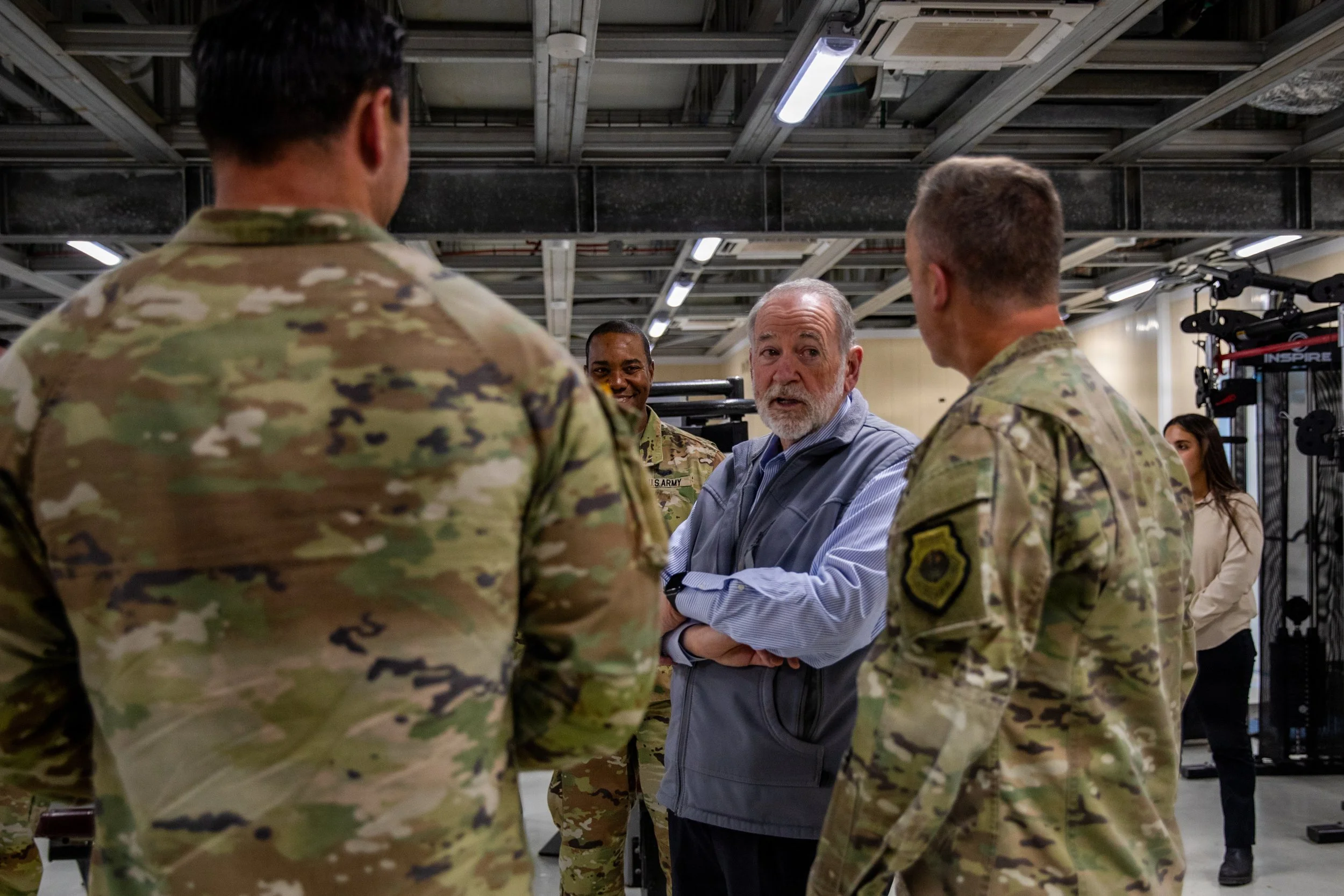 Mike Huckabee, U.S. Ambassador to Israel, receives a tour of Site 61 from U.S. service members at Hatzor Air Base, Israel, on Nov. 27, 2025. (U.S. Army photo by Spc. Kathryn Skonning)
