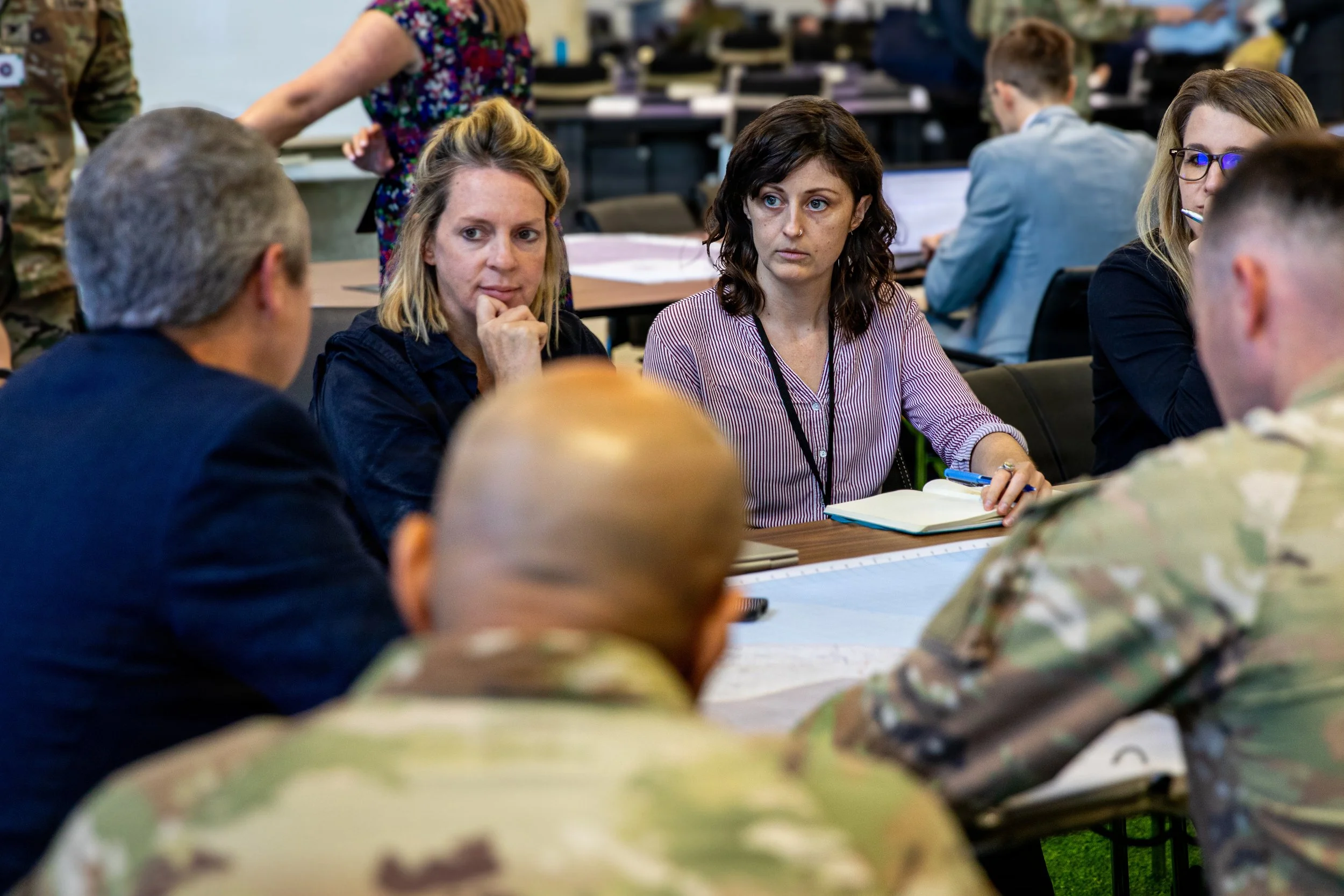 U.S. Army Soldiers, and Non-Government Organization representatives (NGO’s) meet inside the Civil-Military Coordination Center (CMCC) on Nov. 5, 2025, in Israel. The CMCC brings together representatives from partner nations, non-governmental organiza