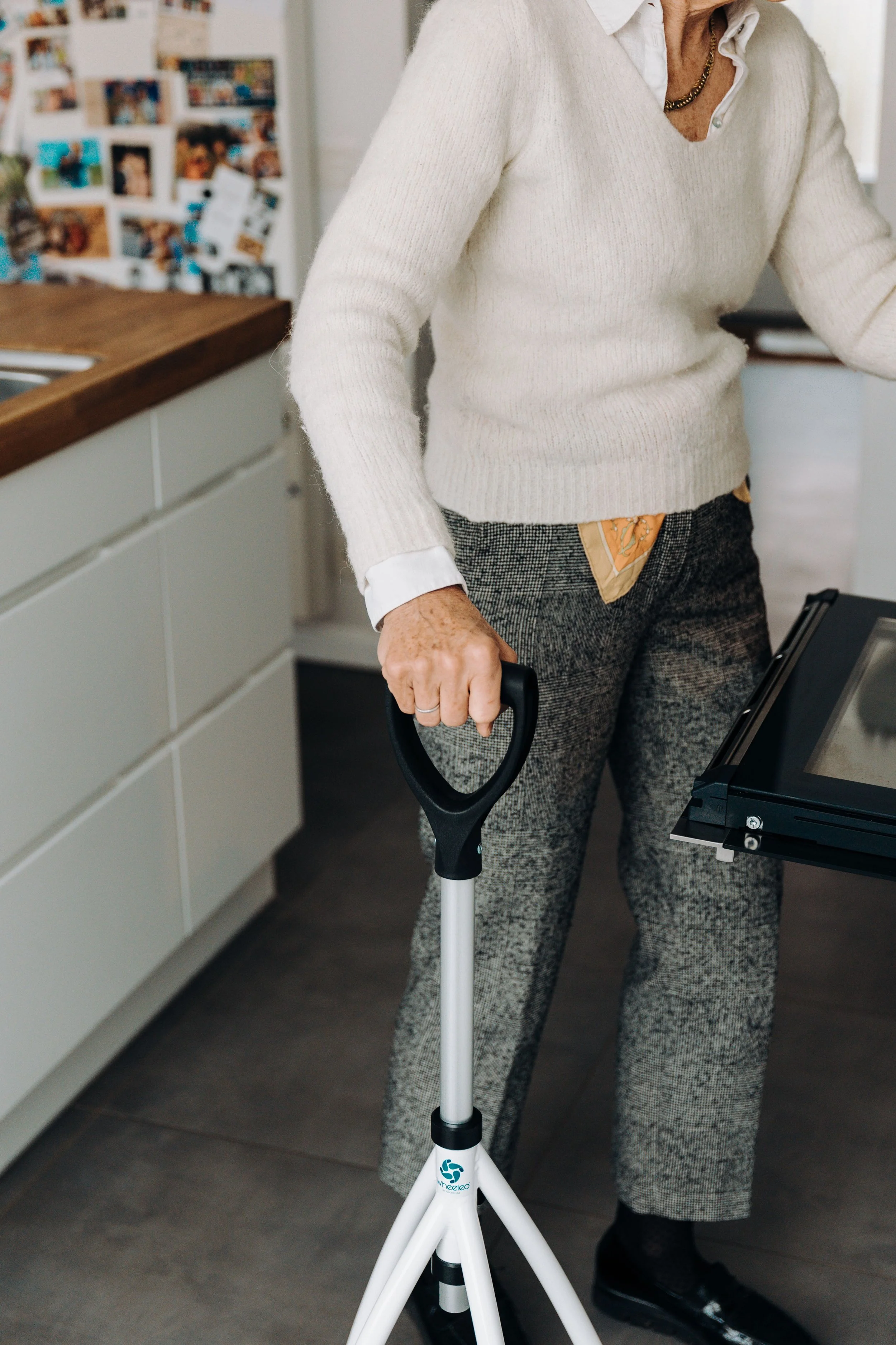 Elderly lady at home with walking stick