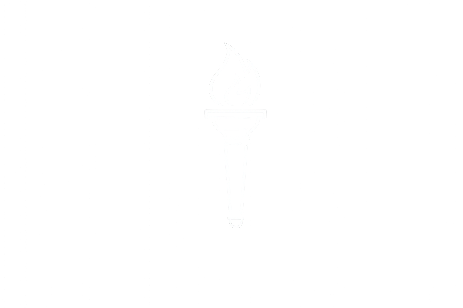White outline of a torch with a flame on a black background.