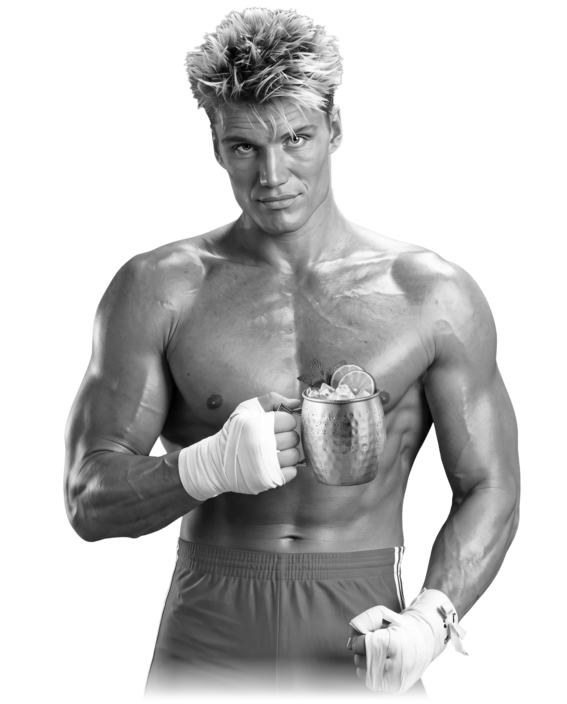 Dolph Lundgren holding a Drago Mule cocktail made with Hard Cut Vodka
