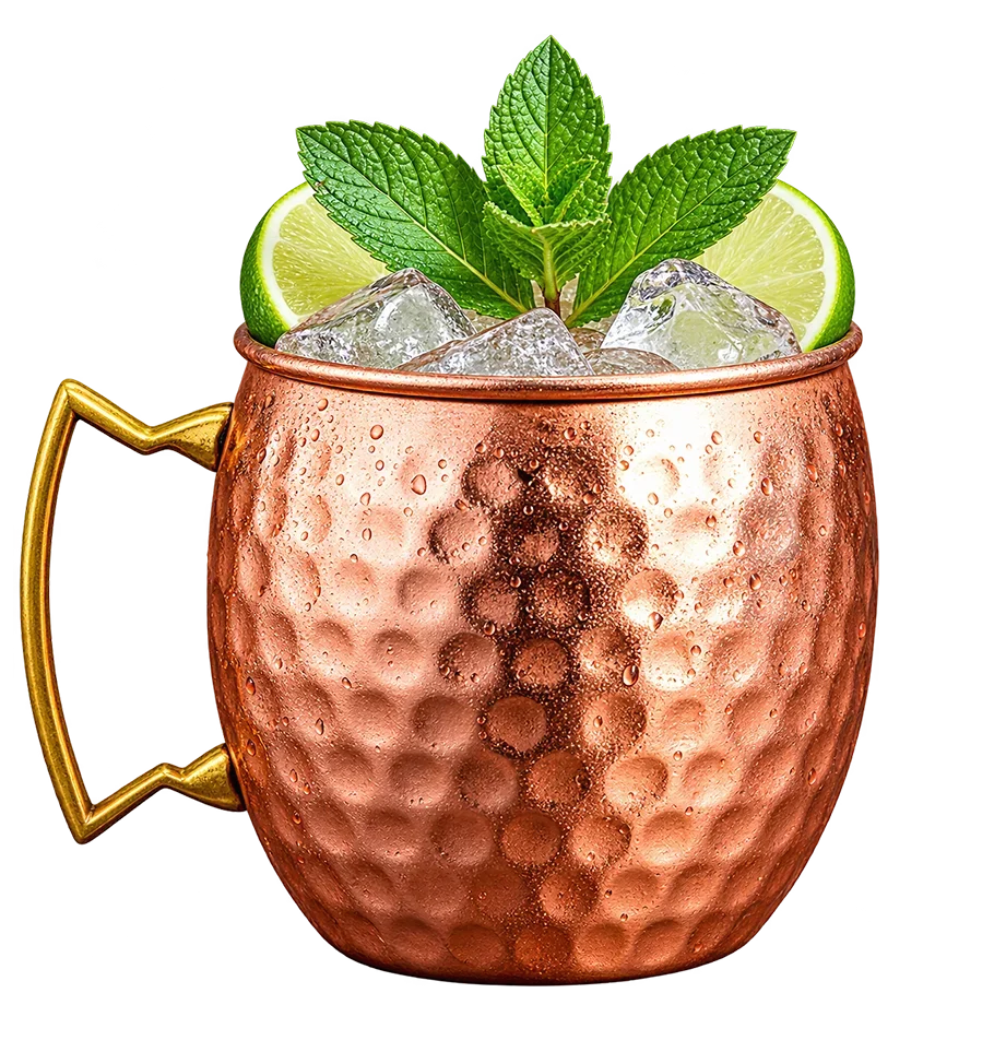 Drago Mule cocktail made with Hard Cut Vodka and ginger beer, served over ice with fresh lime and mint