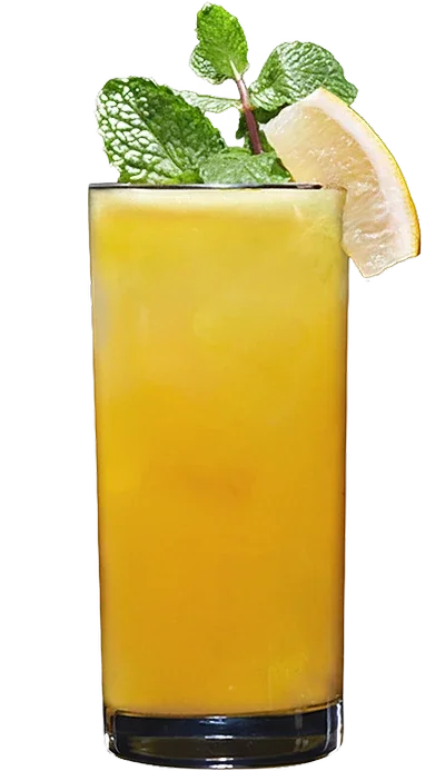 A Cut Above cocktail made with Hard Cut Vodka, fresh apple, lemon and ginger, garnished with mint and lemon