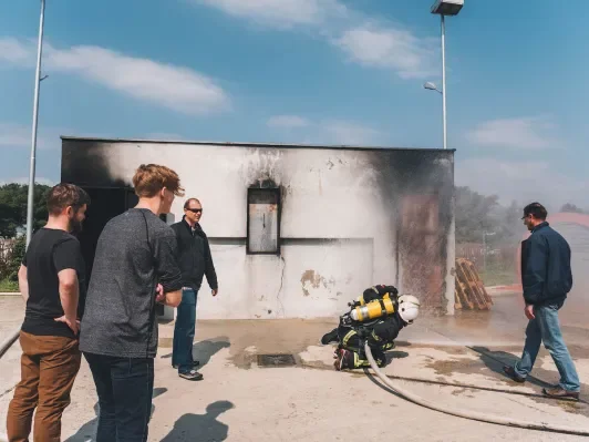 Firefighting training during the STCW course in Croatia.