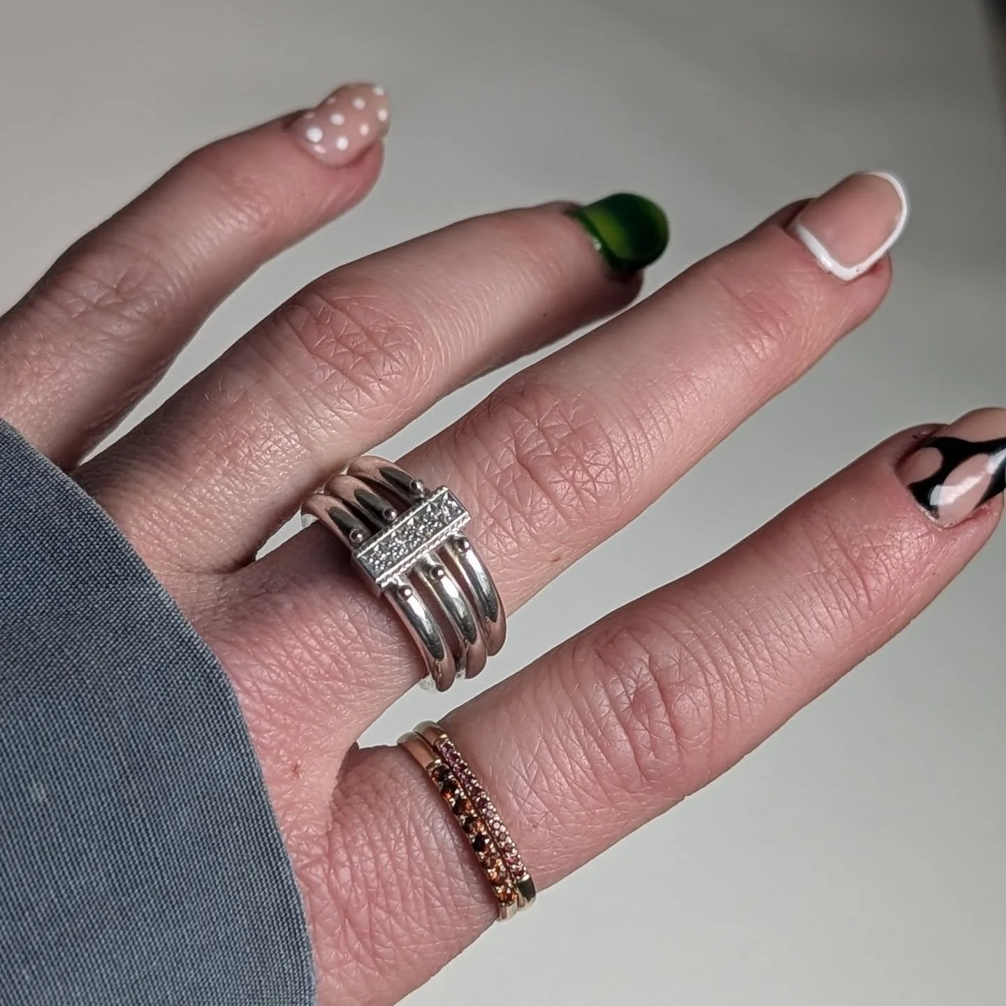 Moving parts ring, hand fabricated, diamonds &amp; silver. Visit oldhandshop.com for details, 15% off everything until the 15th. First time I've ever discounted and probably the last time for a while! I've had people ask for discounts before, and the