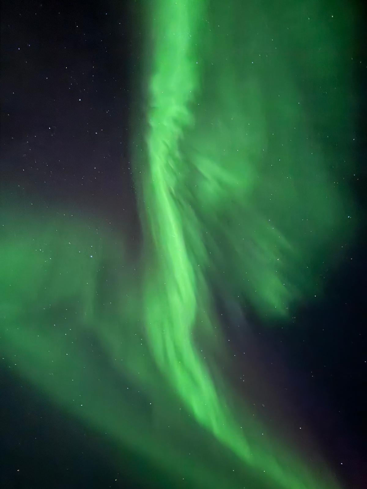 Northern lights (aurora borealis) in the night sky with stars.