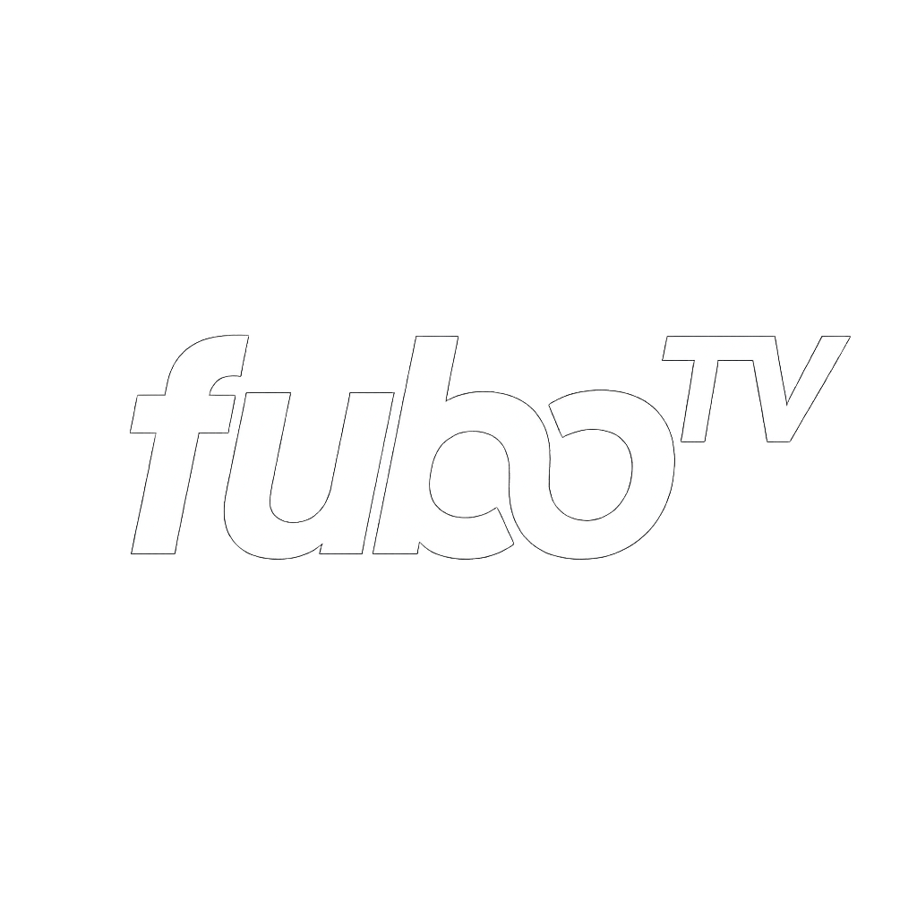 Logo of FuboTV, an American streaming service, with a black background and stylized white text.