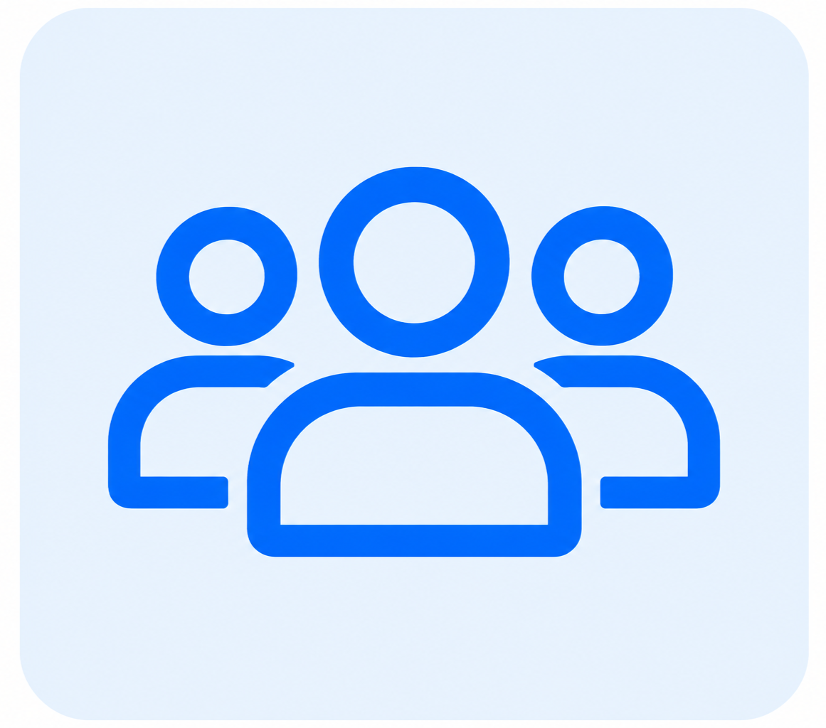 Icon of three people, representing a group or community.