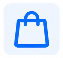 Blue shopping bag icon on a light background