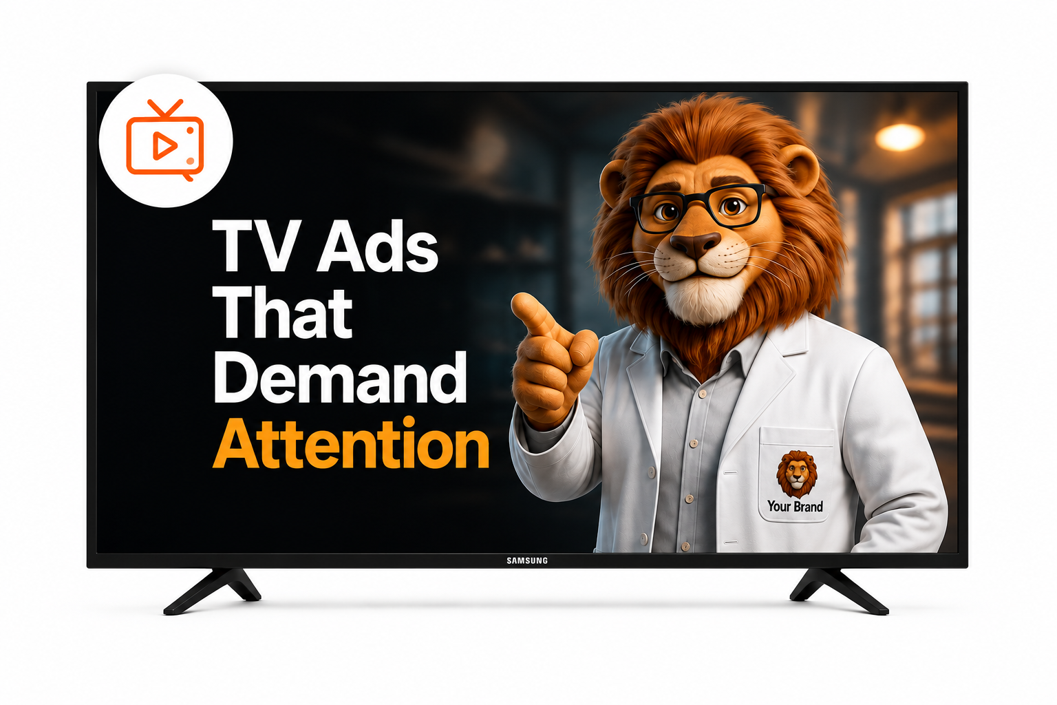 MascotLab AI animated lion featured in a streaming TV mascot commercial