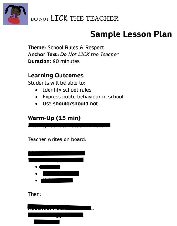Do Not Lick the Teacher - Sample Lesson Plan