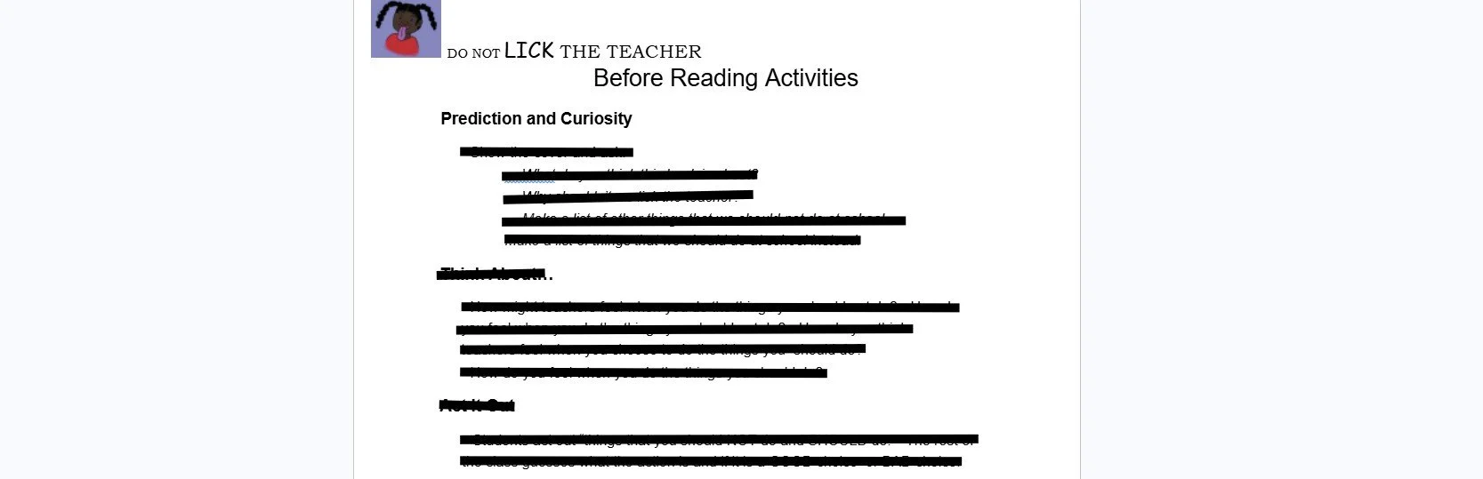 Do Not Lick the Teacher - Before Reading