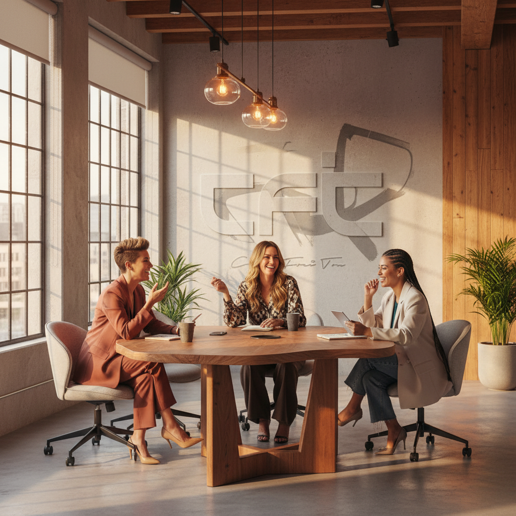 Gemeinsames Arbeiten im Team an einem runden Tisch in einer offenen, modernen Arbeitsumgebung