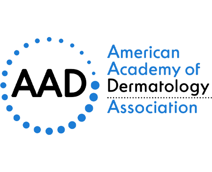 Logo of the American Academy of Dermatology Association featuring the initials 'AAD' encircled by blue dots.