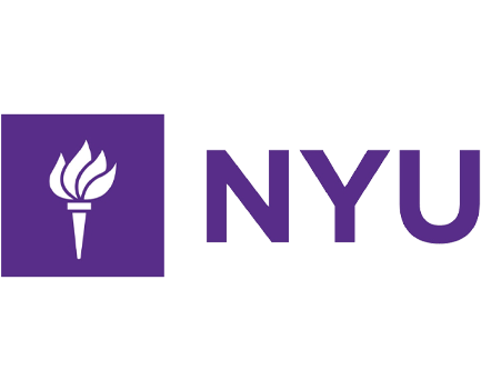 NYU logo with purple torch icon and purple text