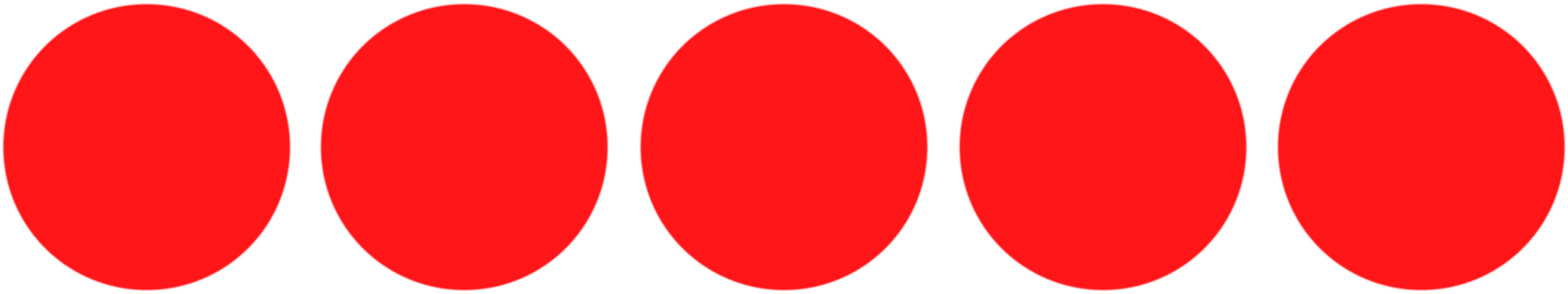 Six large red circles aligned horizontally on a black background.