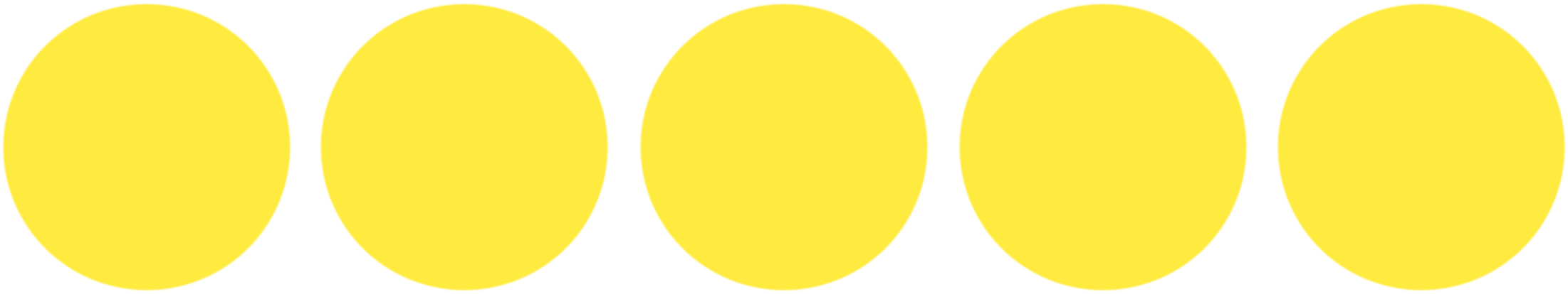 Six yellow circles evenly spaced in a horizontal row on a black background.