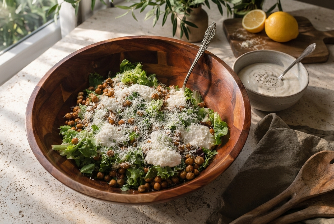 Organic House Caesar with Crispy Chickpeas