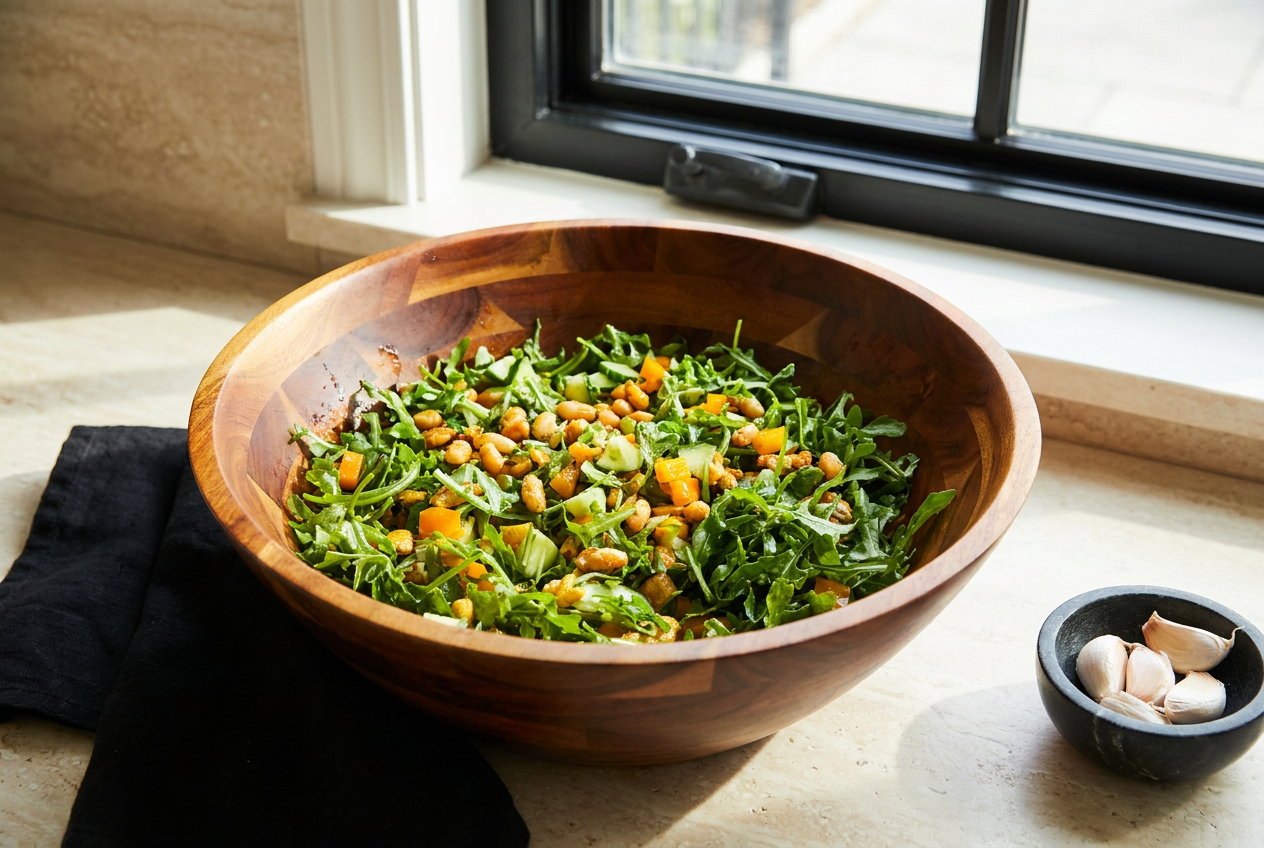 Organic Arugula Salad with Curried Cannellini Beans