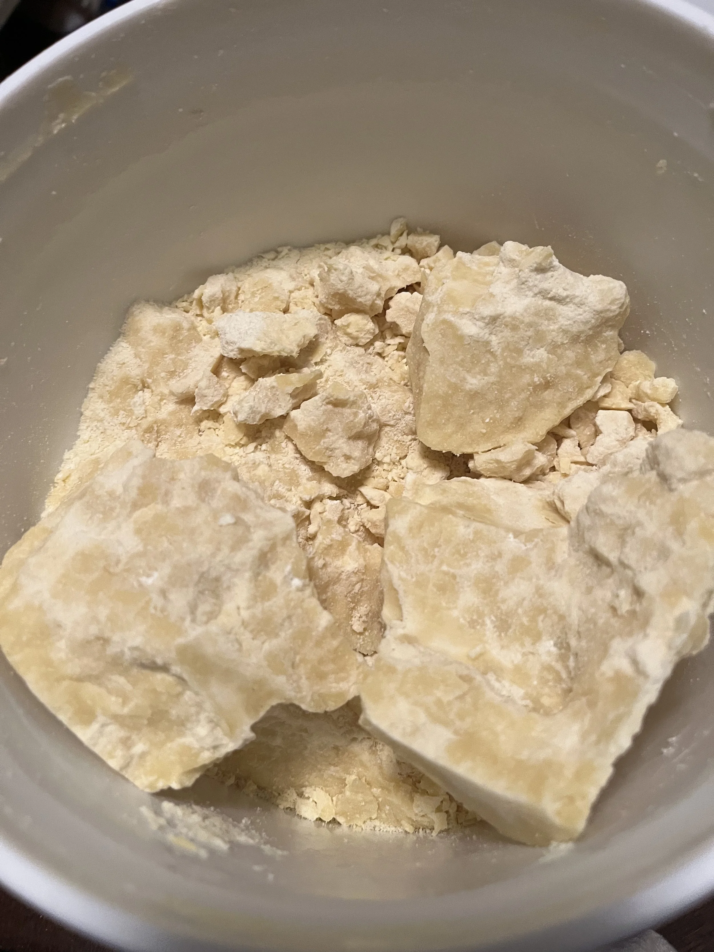 Chunks of cocoa butter in a container.