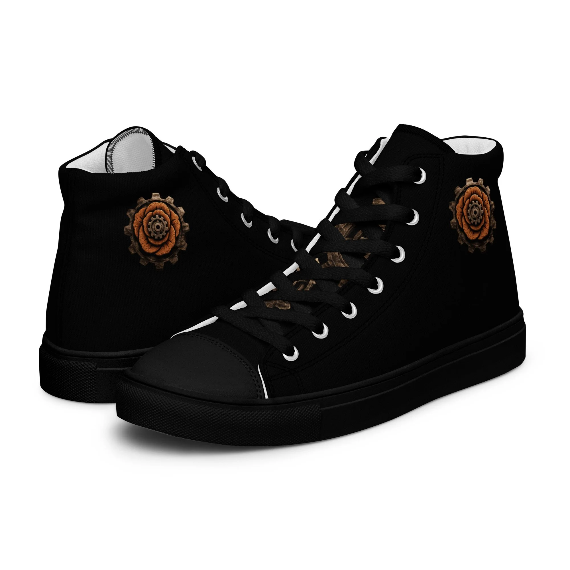 Rusted Rose High Top Sneakers – Gear Rose Design | Women’s Black Canvas Shoes