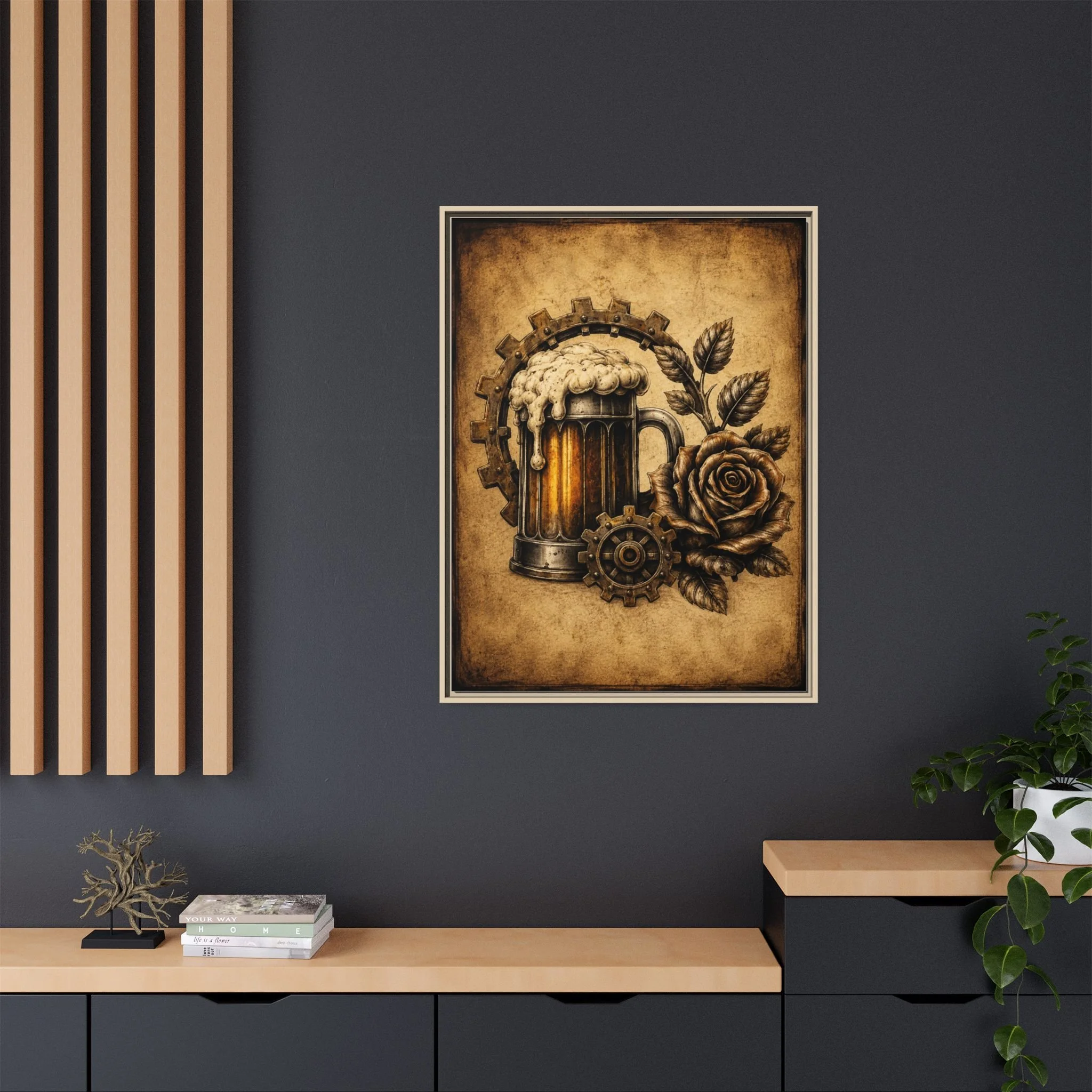 Beers and Gears | The Brewer's Workshop Framed Canvas