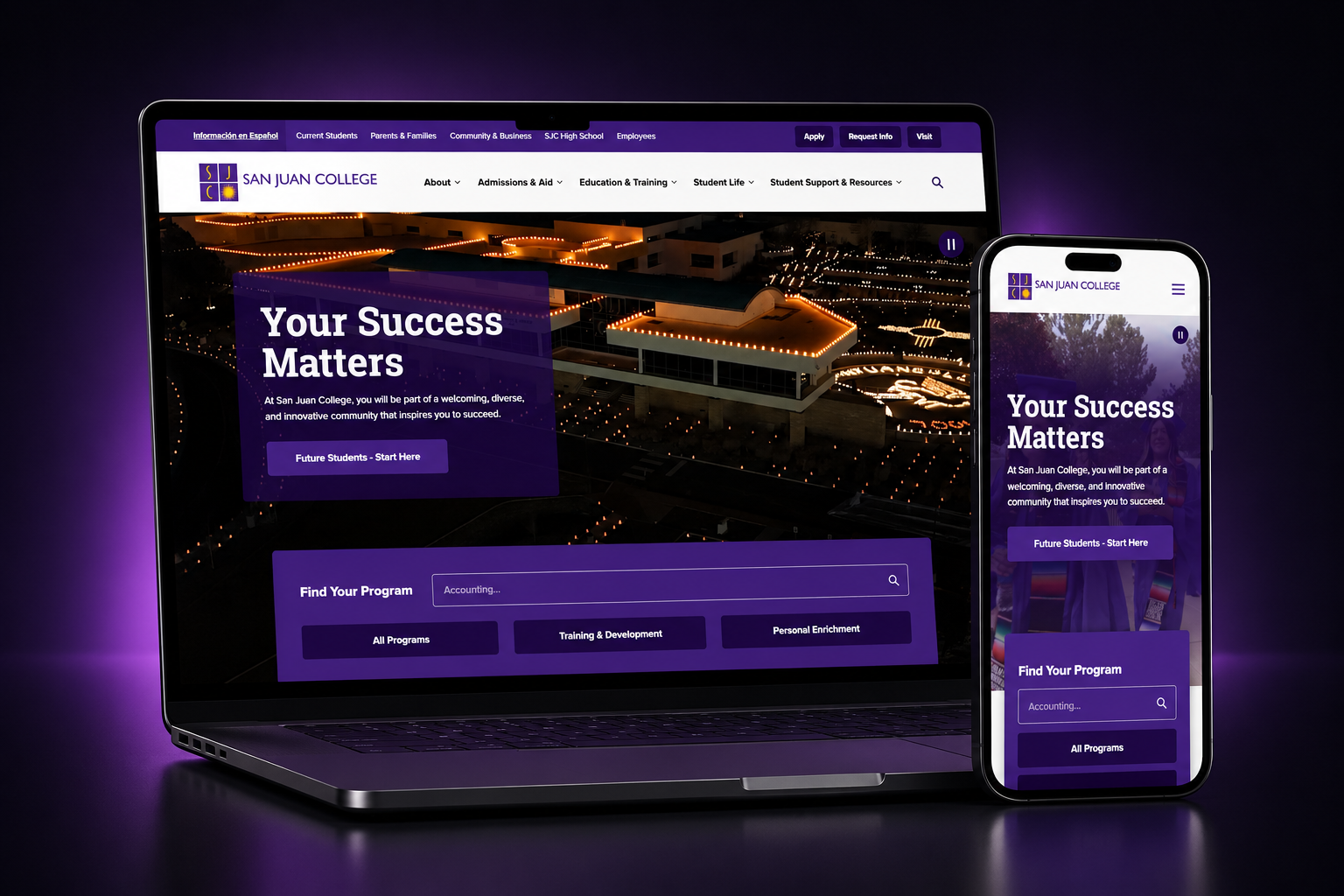Desktop and Mobile screenshots of the SJC website after the redesign.