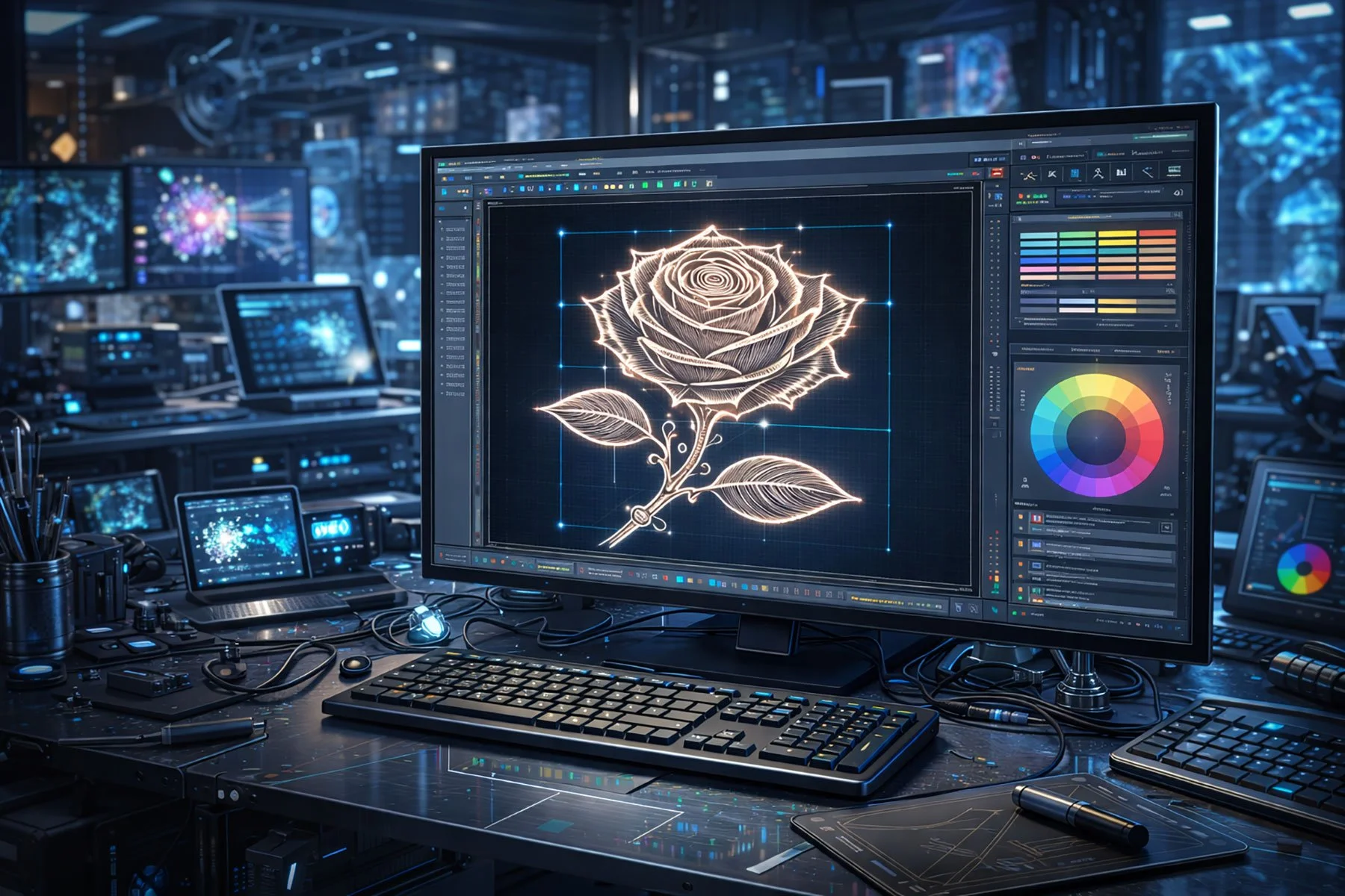 A Rose being designed on a computer