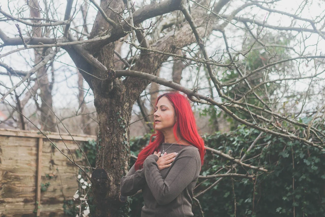 Lianna practising breathing techniques in nature