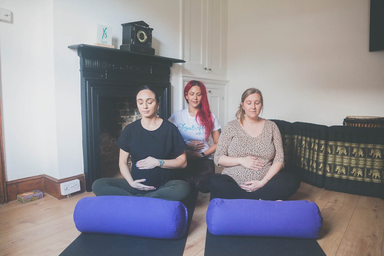 Lianna and two clients during a hypnobirthing class