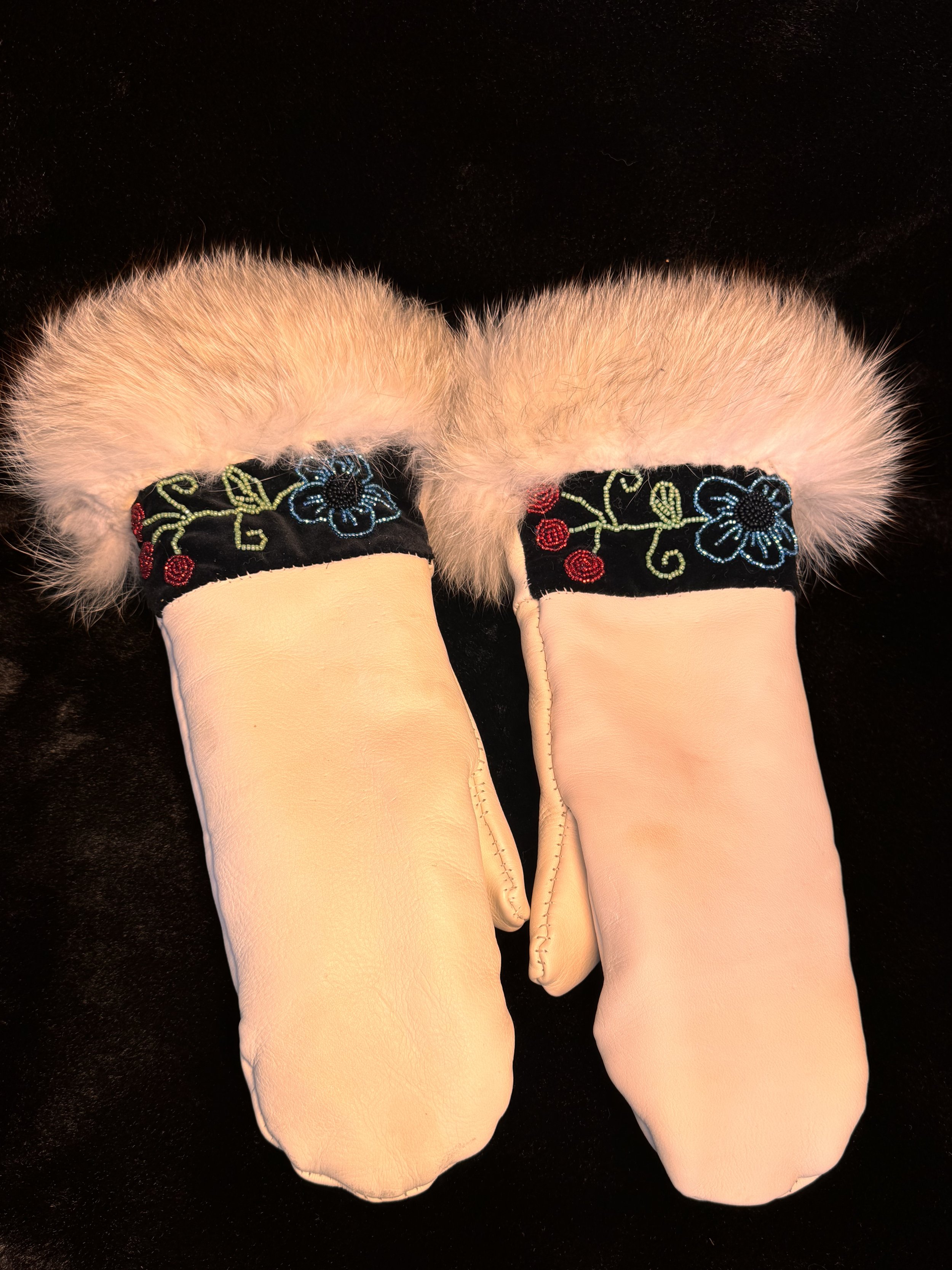 Beaded, fur trim mittens