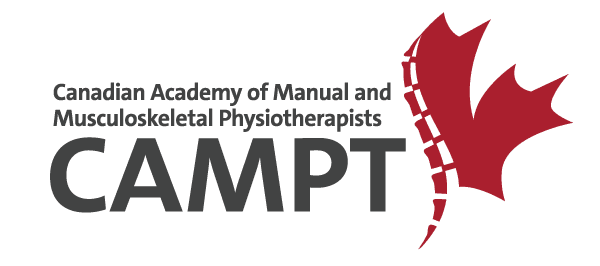 Logo of the Canadian Academy of Manual and Musculoskeletal Physiotherapists with a red maple leaf design.