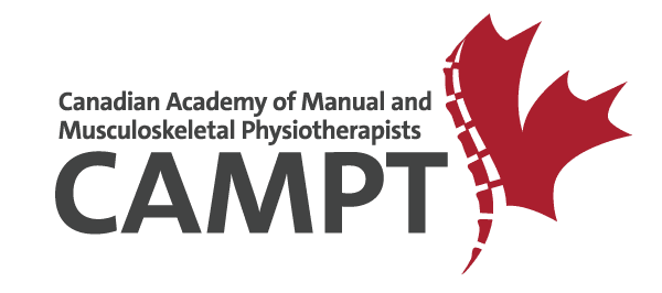 Logo of the Canadian Academy of Manual and Musculoskeletal Physiotherapists (CAMPT) with a stylized red maple leaf and black text.