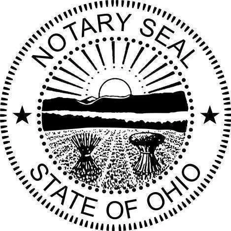 Notary Seal of Ohio featuring a sunset or sunrise over fields.