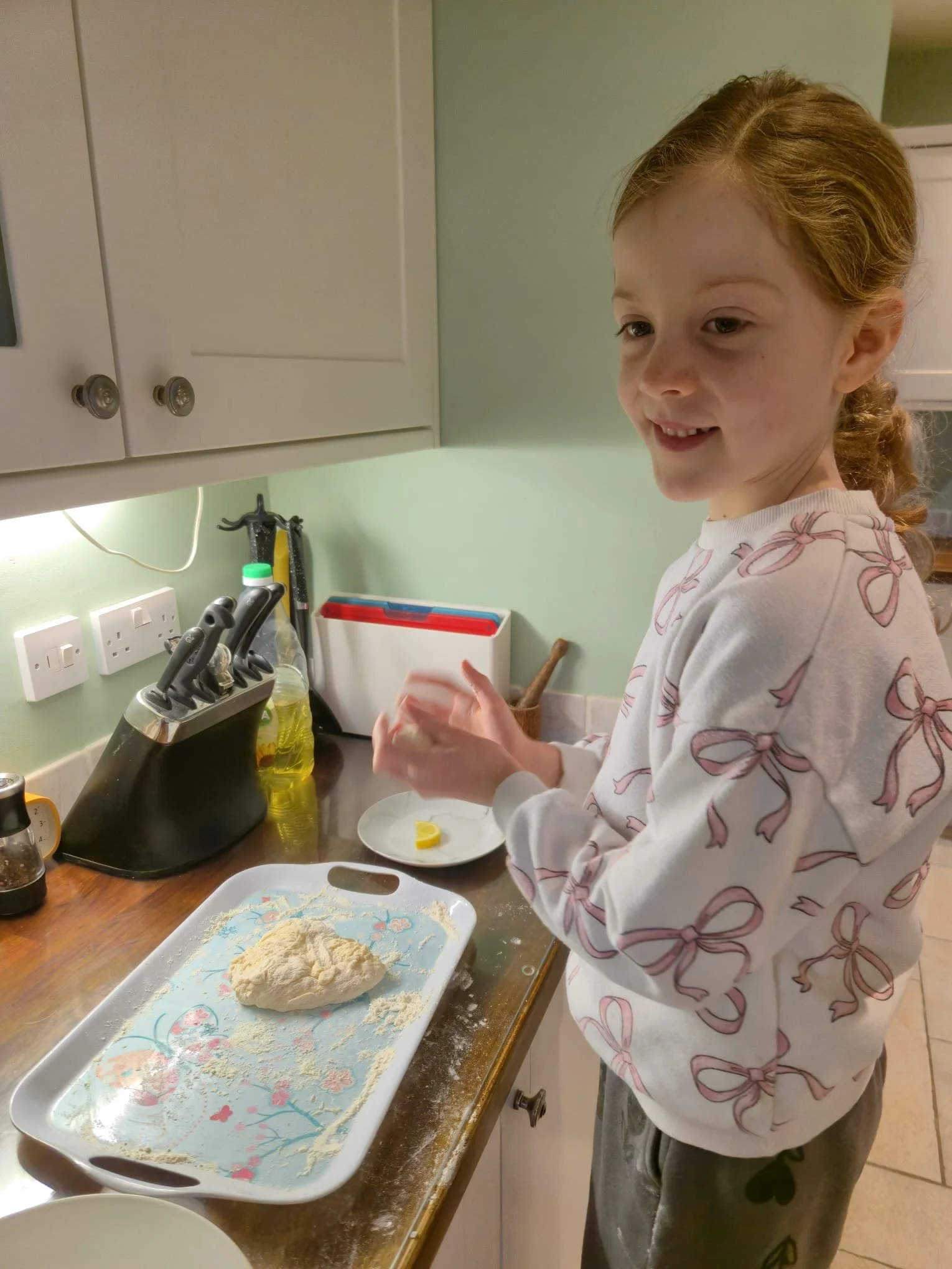 Home ed cooking class - Eden making Jamaican fried dumplings