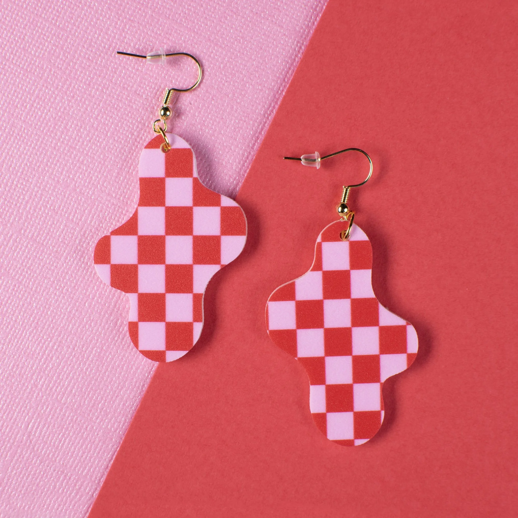 Red & Pink Checkered Woven Swerve Earrings copy.jpg