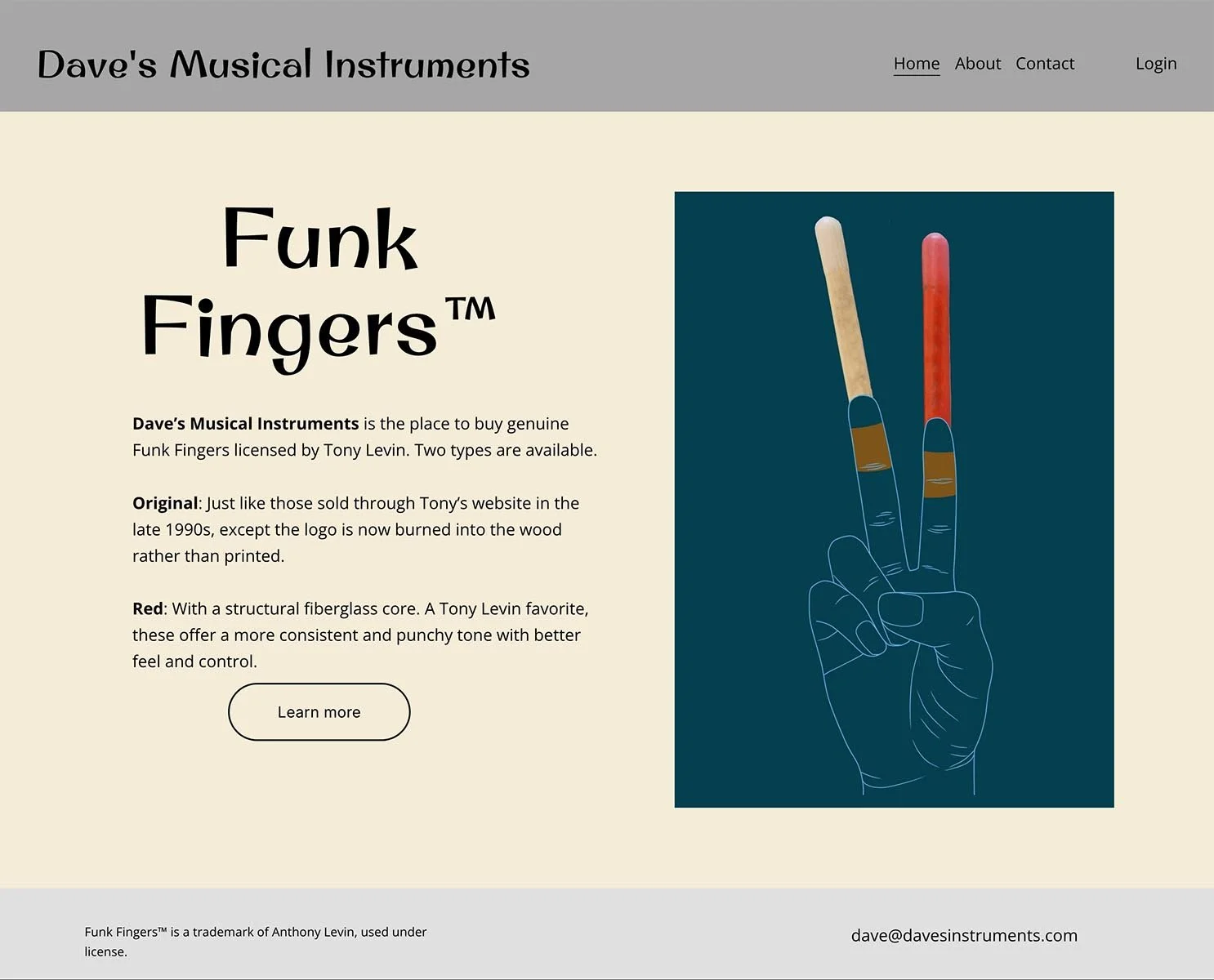 Primula Studio portfolio example (Dave's Musical Instruments website))