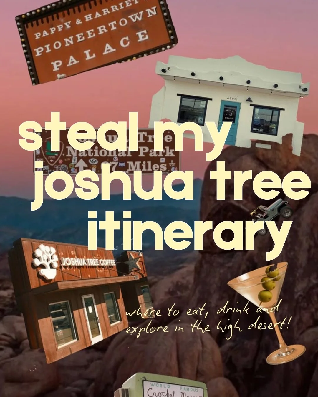 my version of a perfect day exploring the high desert! If I was planning a getaway to Joshua Tree and its surrounding communities, here&rsquo;s what I&rsquo;d do 🌵☀️

grab coffee at @masomenosbar 
hike @joshuatreenps before the heat gets wild
grab l