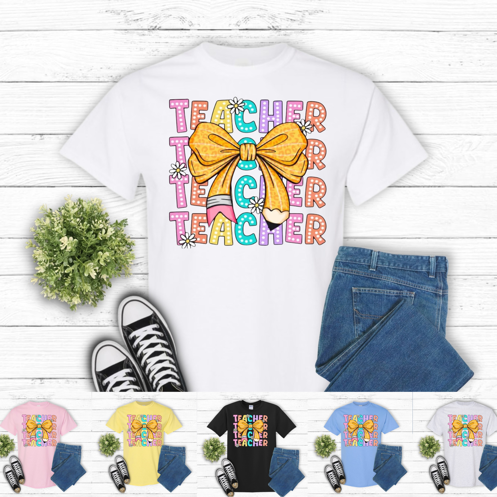 Bow Teacher Statement Tee 🎀🍎