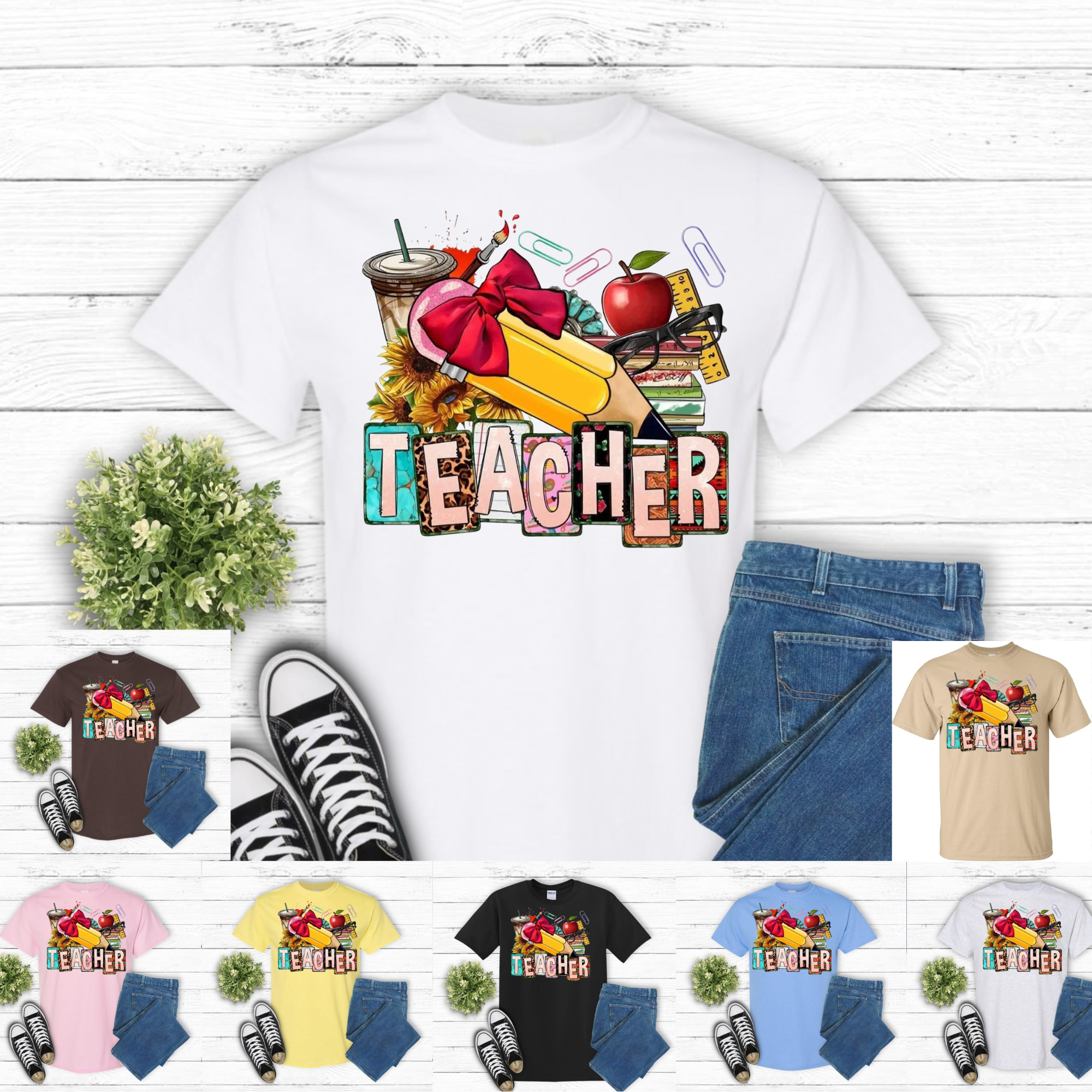 Teacher Life Collage Tee 🍎✏️✨