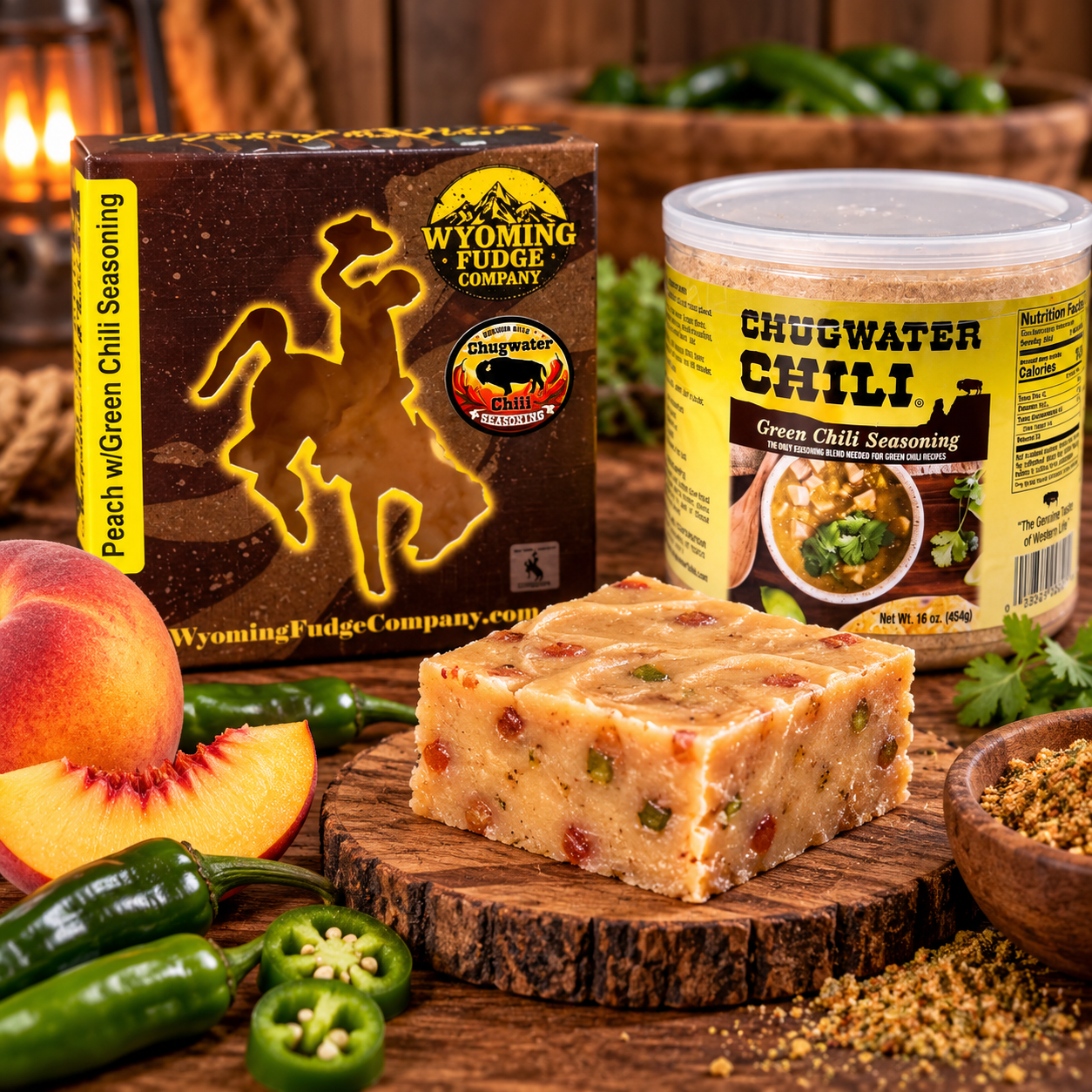Peach Fudge w/Chugwater Green Chili Seasoning