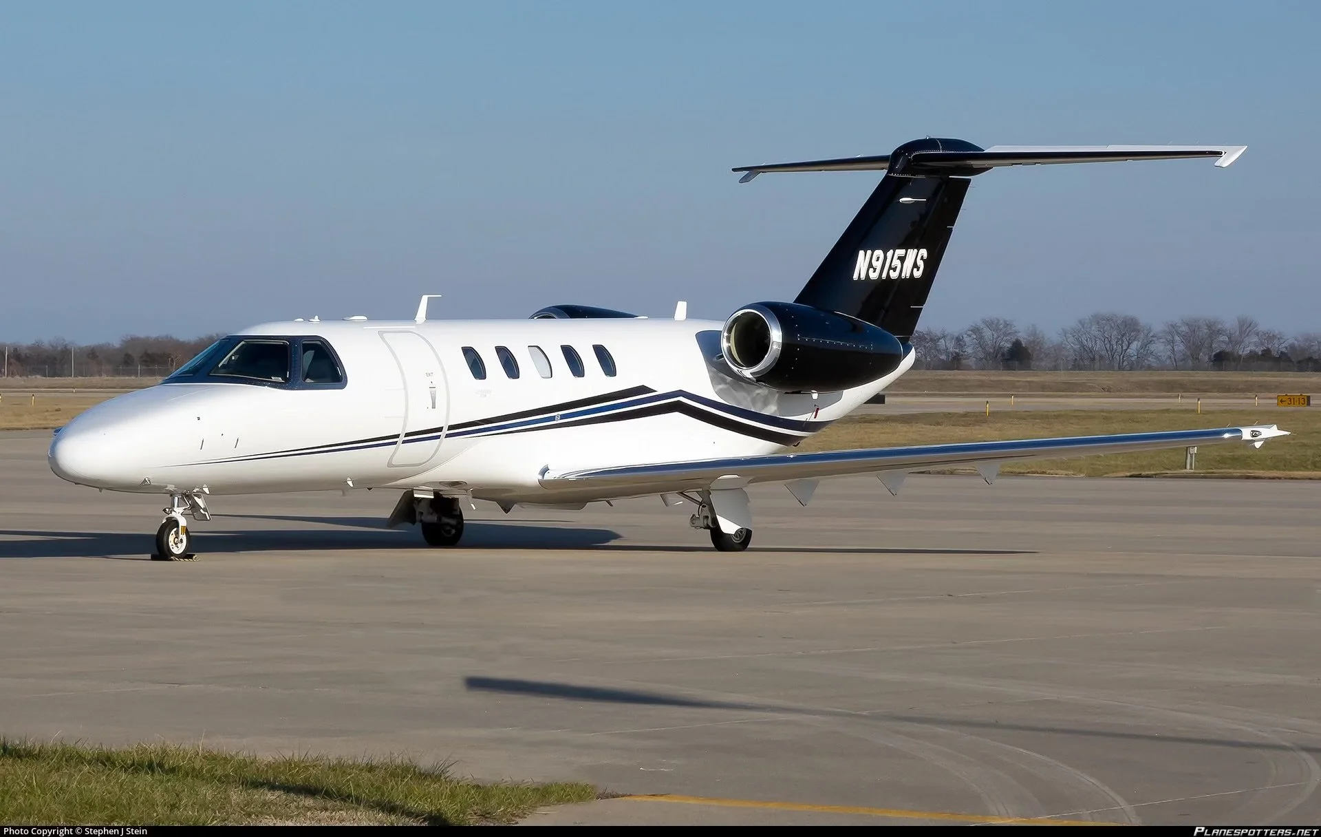 A recently delivered Citation CJ4 sits on the airport ramp.