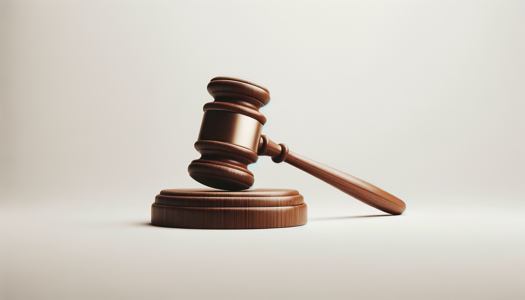 A wooden gavel resting on a sound block, with another gavel leaning against it, against a plain beige background.