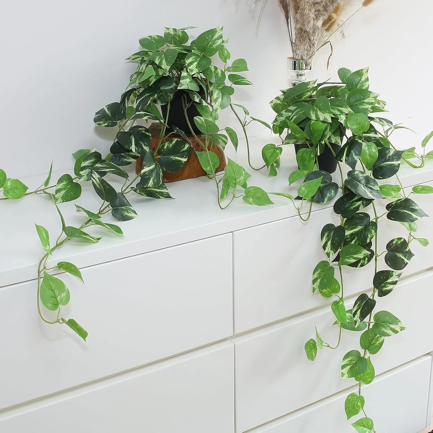 Hanging Plants - 33" Set of 2 Artificial Silk Ivy Vines with Pots