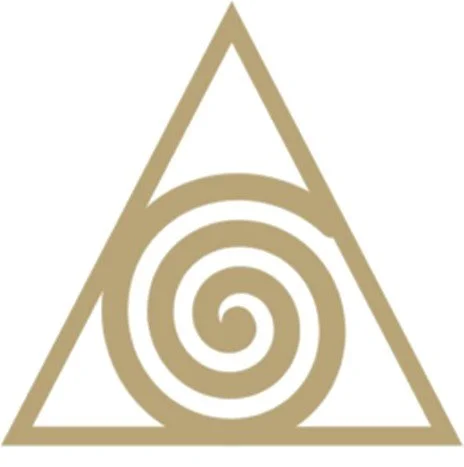 A beige spiral inside a triangle with a larger triangle outline.